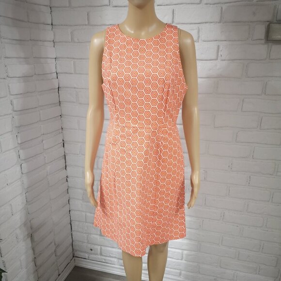 Gap Ladies Size 8 Orange & White Sleeveless Fit & Flare Fully Lined Dress - Picture 1 of 8